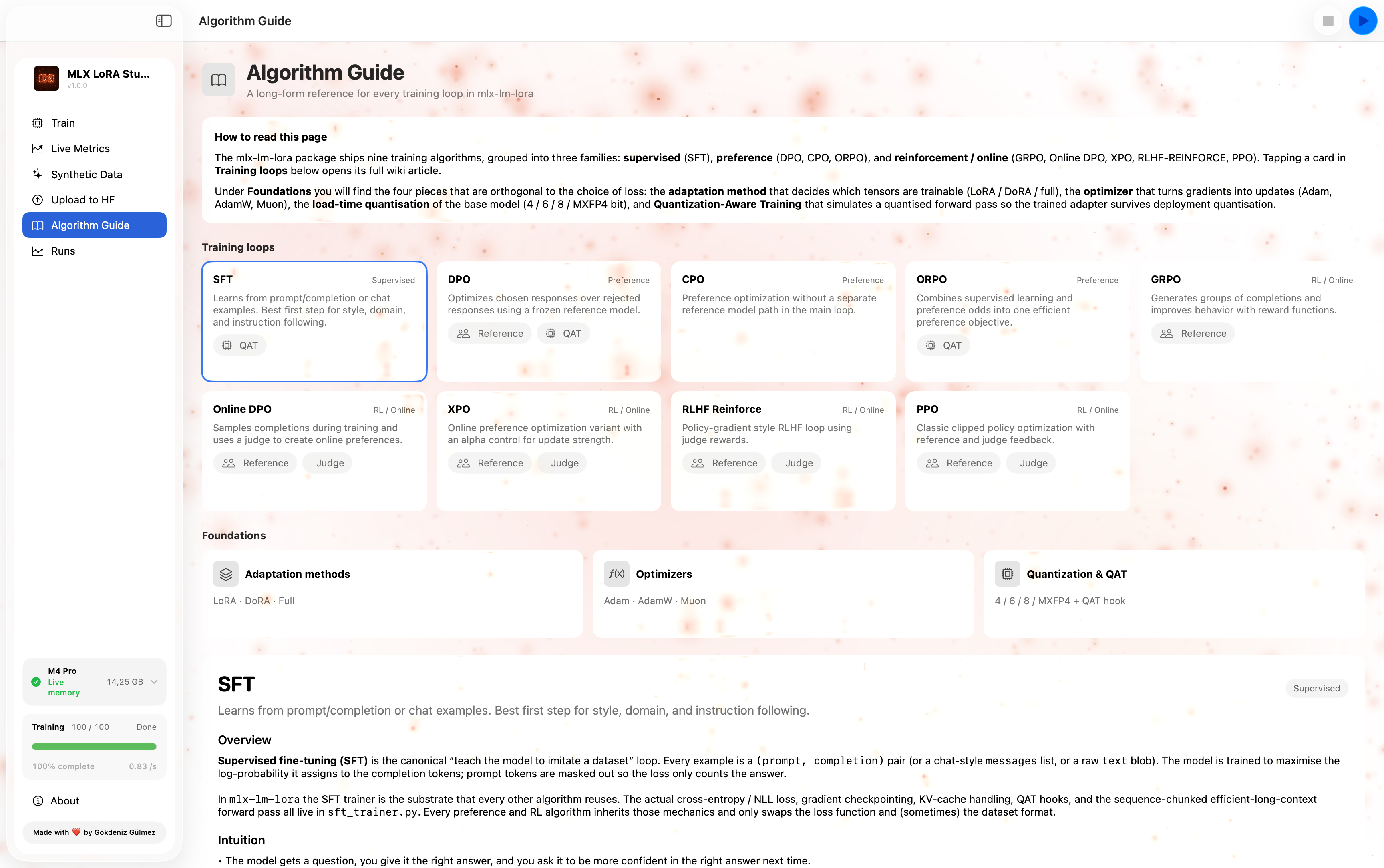 Algorithm guide reference screen